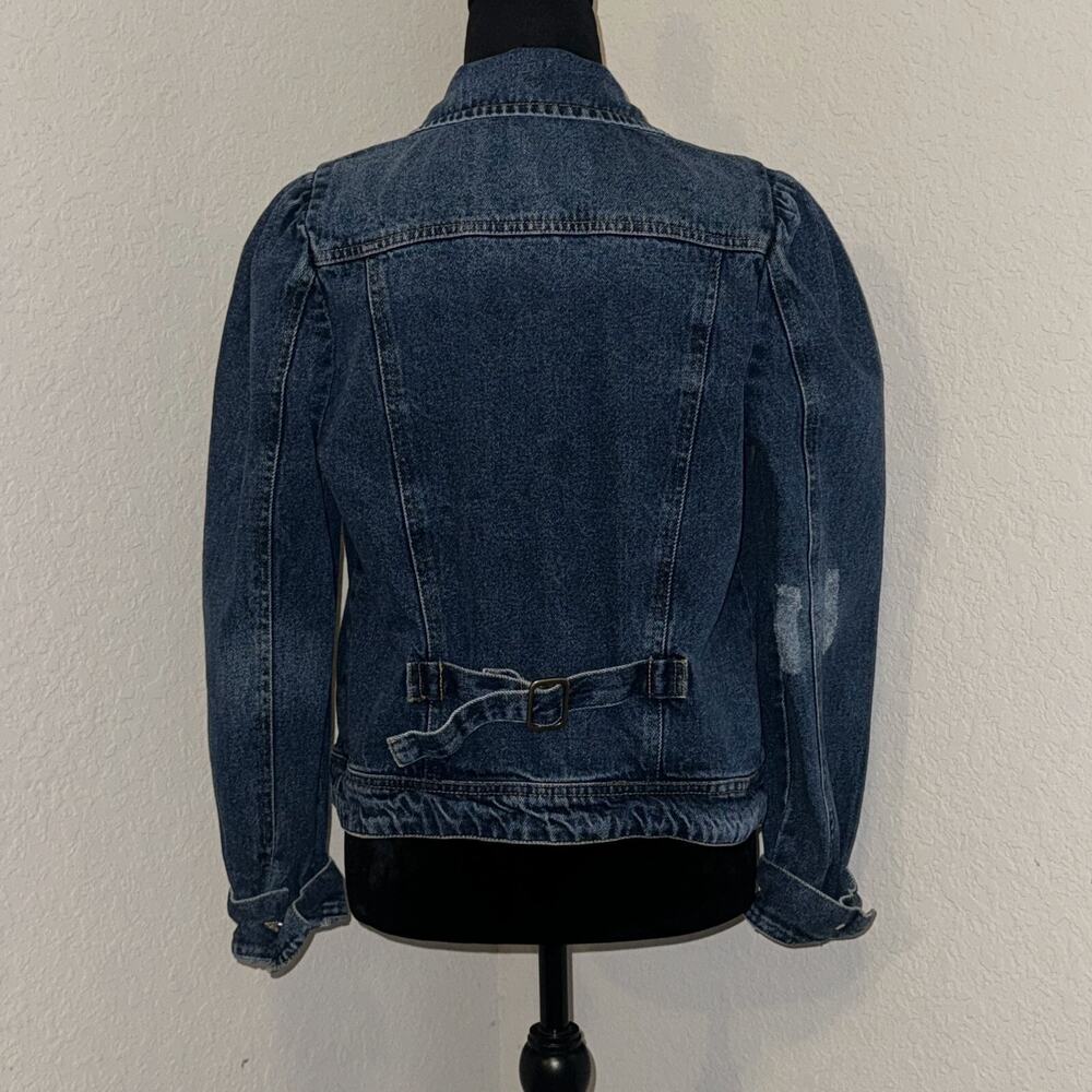 Elan Denim Jacket Women's Medium Blue Piper Puff Sleeve Long Sleeve Button Front - Picture 3 of 8
